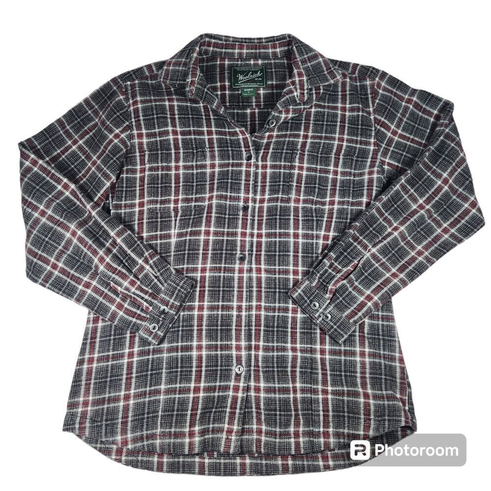 Woolrich button down flannel shirt Red Gray plaid cotton blend size small